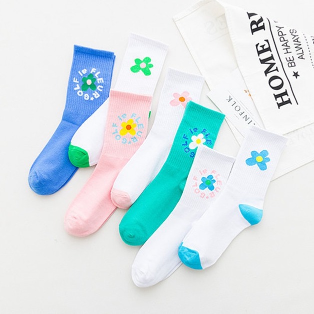 【S266】日系繽紛花朵中筒襪(7色)