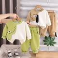 【BE224】鱷魚小狗拚色動物長袖長褲套裝(2色)