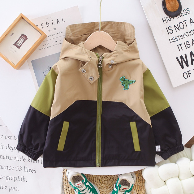 【BO130】小恐龍撞色長袖風衣外套(2色)