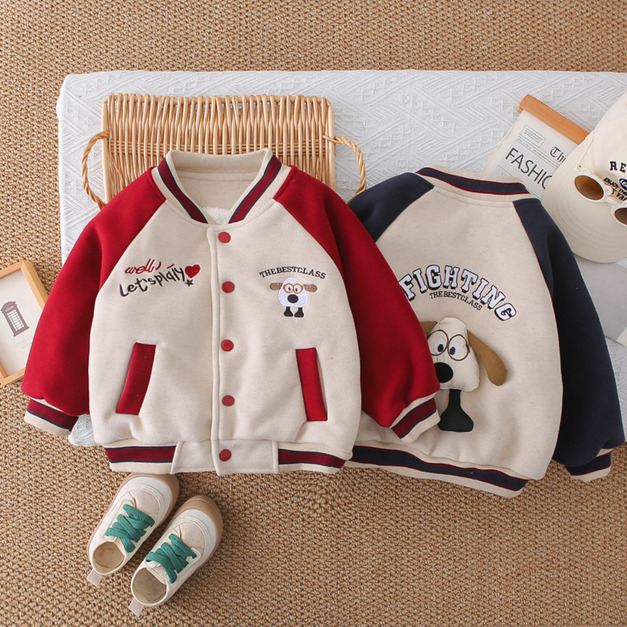 【BO132】立體狗狗棒球鋪棉長袖外套(2色)