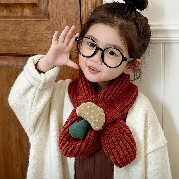 【SC006】兒童｜韓版元氣蘑菇交叉兒童保暖圍巾(6色)