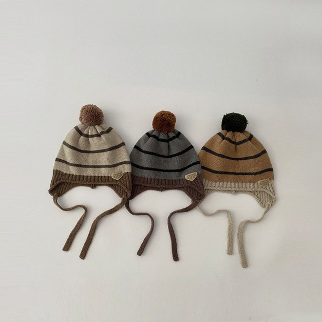 【BH031】韓版個性條紋大球球毛線帽(5色)