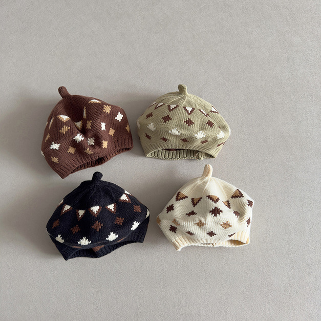 【BH035】韓版圖騰針織貝雷毛線帽(6色)