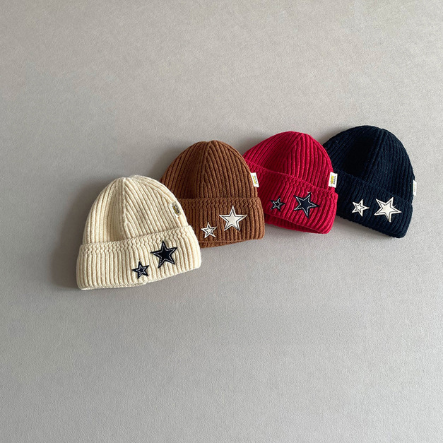 【BH039】韓版星星刺繡針織毛線帽(5色)