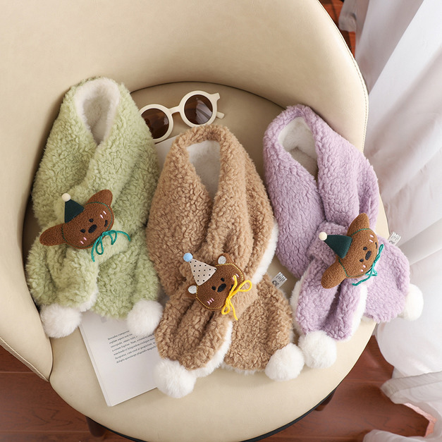 【SC009】兒童｜日系派對熊熊交叉保暖圍巾(8色)