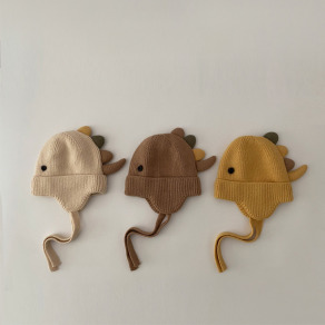 【BH047】韓系綁帶小恐龍針織毛線帽(3色)