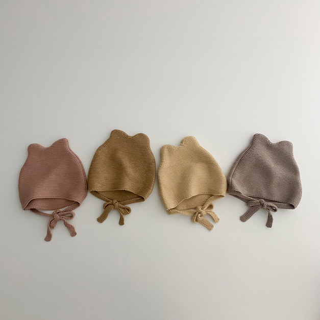 【BH051】韓系綁帶小熊耳朵針織毛線帽(4色)