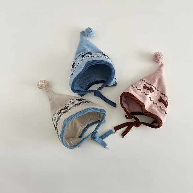 【BH045】韓版綁帶可愛狗狗針織毛線帽(6色)