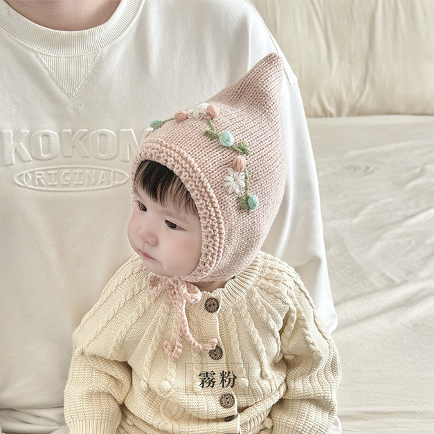 【BH046】韓系田園花圈針織毛線帽(4色)