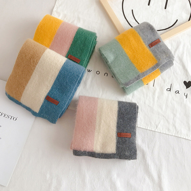 【SC011】兒童｜韓版撞色仿羊絨保暖圍巾(6色)
