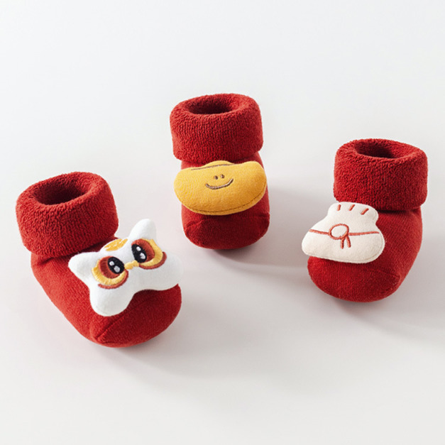 【SB220】童襪｜中式招財進寶立體加厚防滑中筒襪(5色)