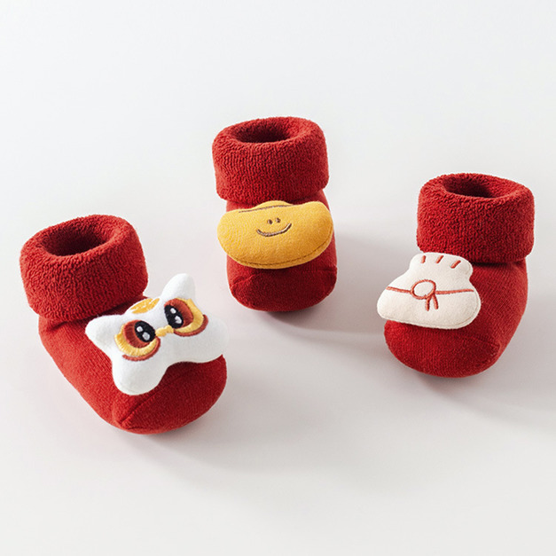 【SB220】童襪｜中式招財進寶立體加厚防滑中筒襪(5色)