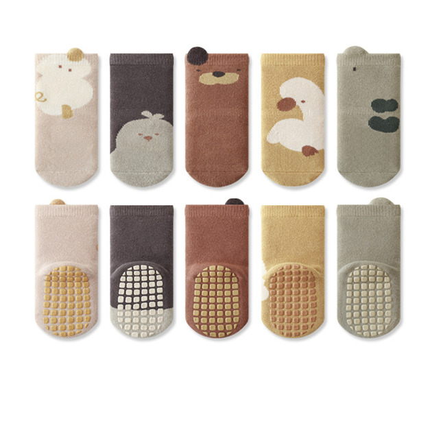 【SB210】童襪｜日系可愛動物加厚防滑中筒襪(5雙1組)