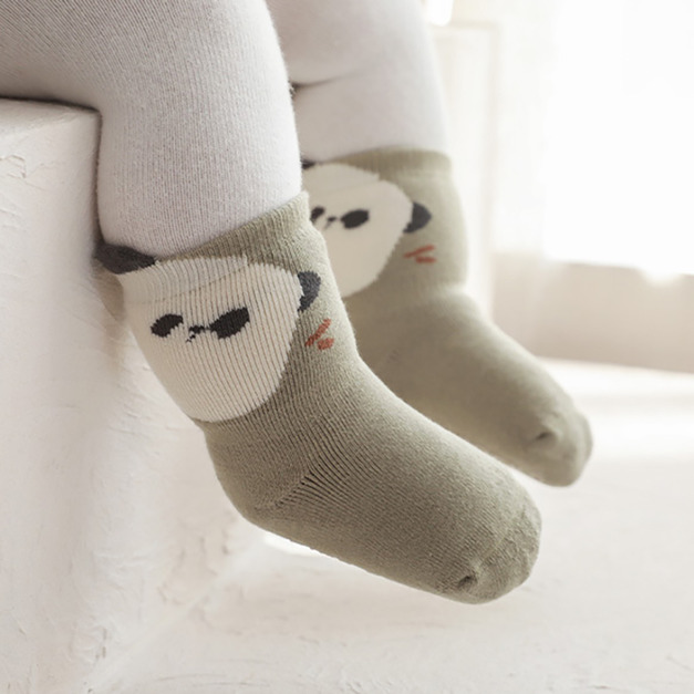 【SB213】童襪｜日系披薩熊熊加厚防滑中筒襪(5雙1組)