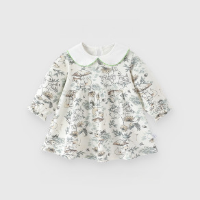 【BG920】日系森林小動物純棉長袖洋裝(1色)