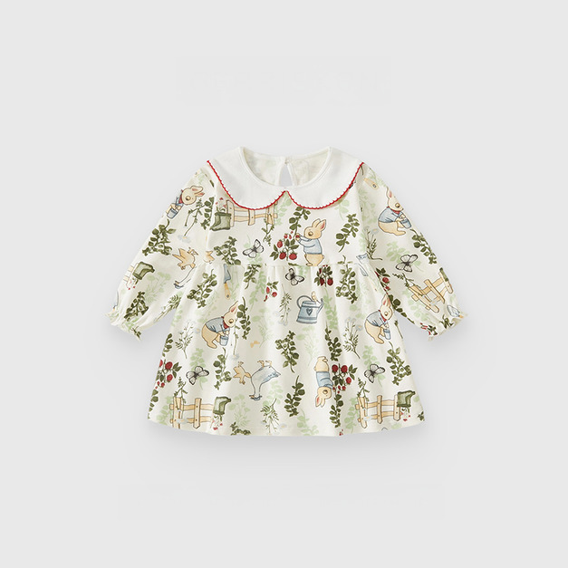 【BG922】日系草莓園兔兔純棉長袖洋裝(1色)