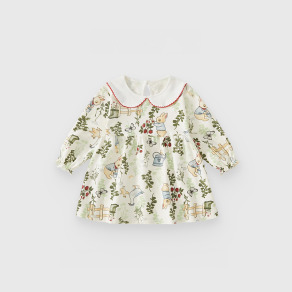 【BG922】日系草莓園兔兔純棉長袖洋裝(1色)