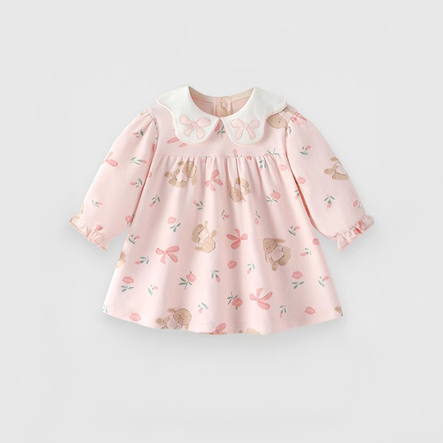 【BG911】日系甜美粉紅兔兔純棉長袖洋裝(1色)
