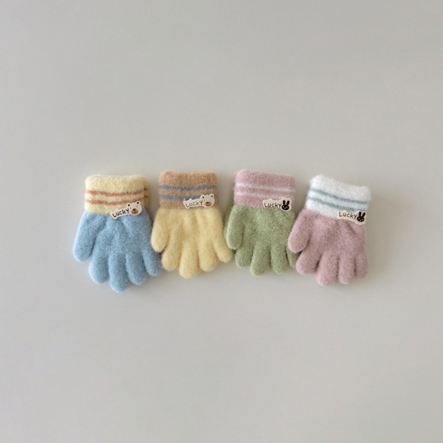 【BL001】兒童｜韓版幸運熊熊撞色加厚保暖手套(五指)(5色)