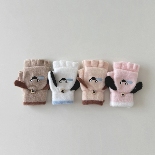 【BL023】兒童｜韓版鼻涕狗狗可脫式加厚保暖手套(半指)(4色)