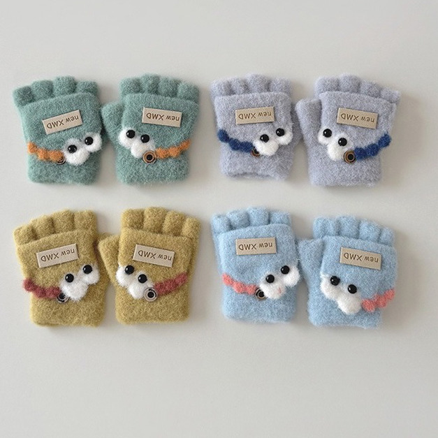 【BL022】兒童｜韓版小恐龍可脫式加厚保暖手套(半指)(5色)