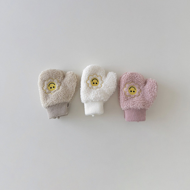 【BL024】兒童｜韓版好心情花花掛脖保暖手套(包指)(3色)