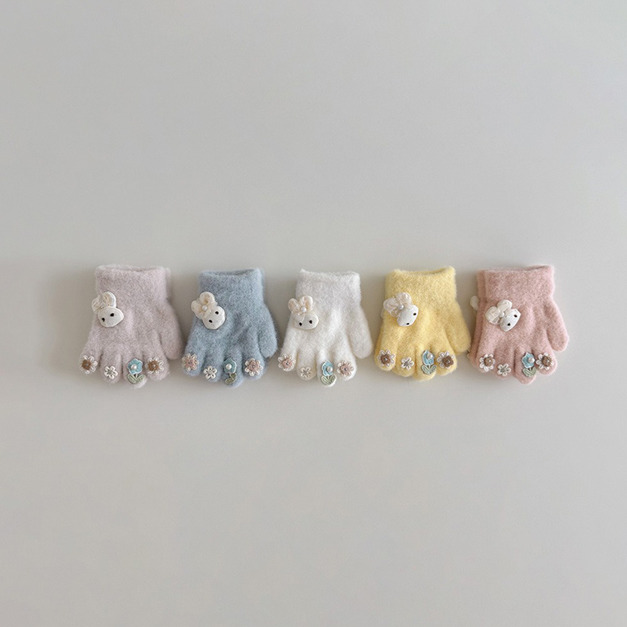 【BL004】兒童｜韓版立體花花小兔加厚保暖手套(五指)(5色)