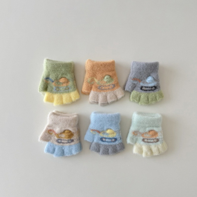 【BL019】兒童｜韓版挖土機加厚保暖手套(半指)(6色)