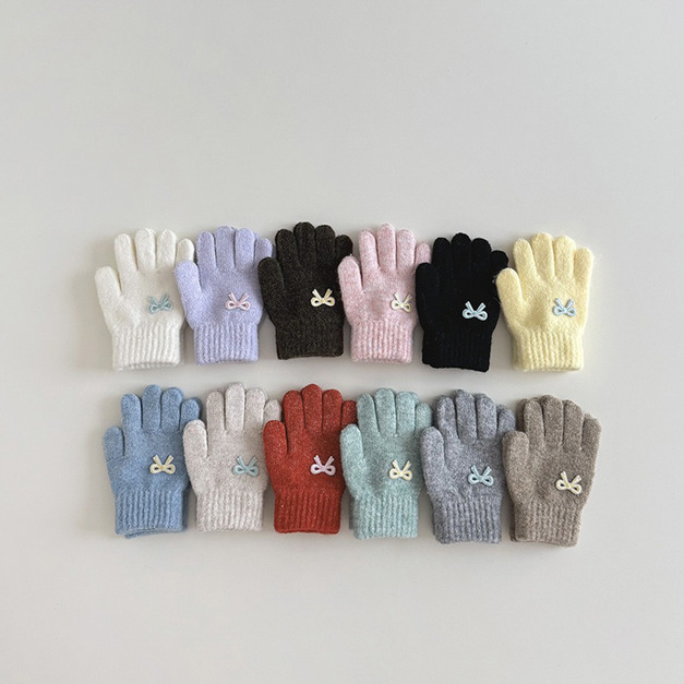 【BL007】兒童｜韓版甜美蝴蝶結加厚保暖手套(五指)(12色)