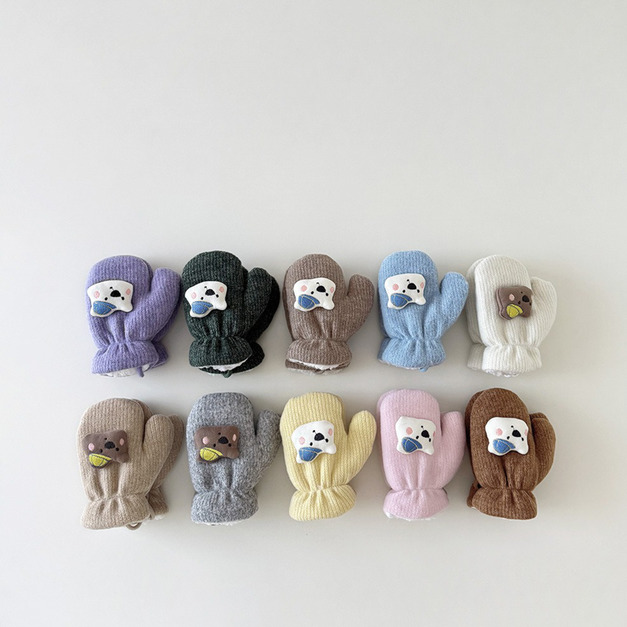 【BL025】兒童｜韓版上學熊熊掛脖保暖手套(包指)(9色)