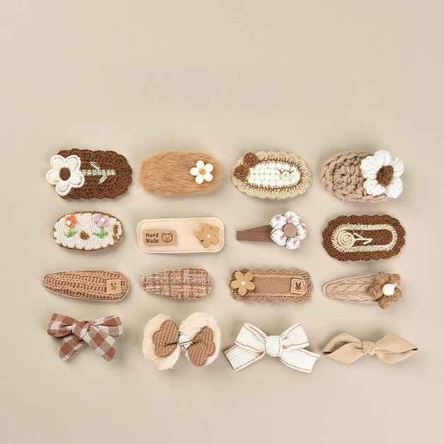 【BP064】韓版奶茶毛線不傷髮寶寶瀏海髮夾(四件組)(6款)