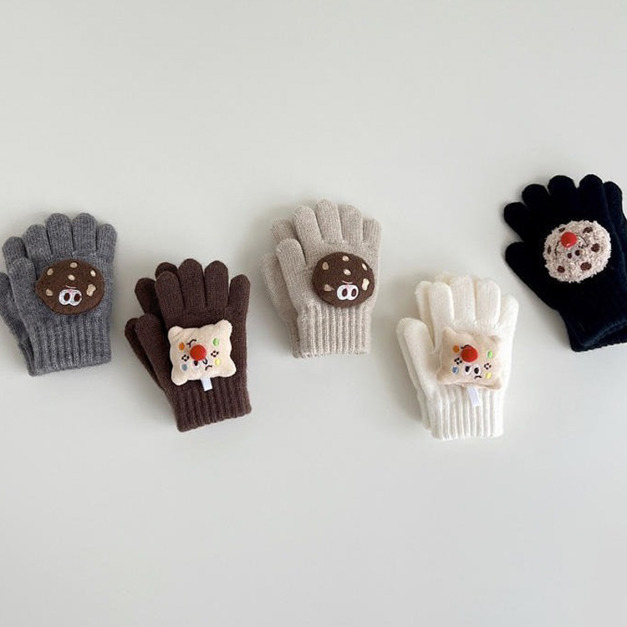 【BL005】兒童｜韓版立體好吃餅乾加厚保暖手套(五指)(5色)