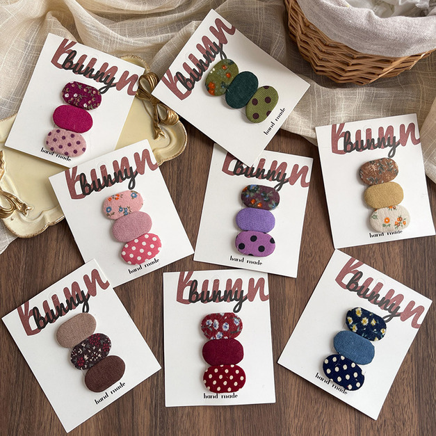 【BP068】韓系小復古碎花布不傷髮寶寶瀏海髮夾(三件組)(8款)