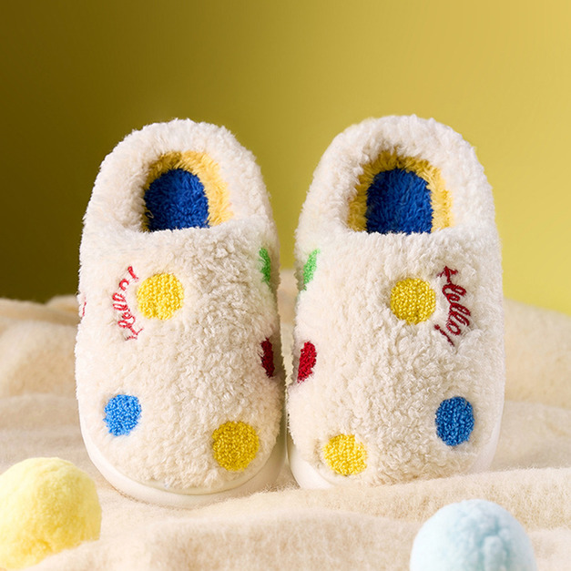 【SH012】點點毛絨半包跟室內拖鞋(親子款)(2色)