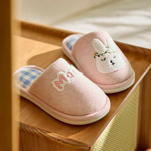 【SH016】棉花兔兔保暖室內拖鞋(親子款)(1色)