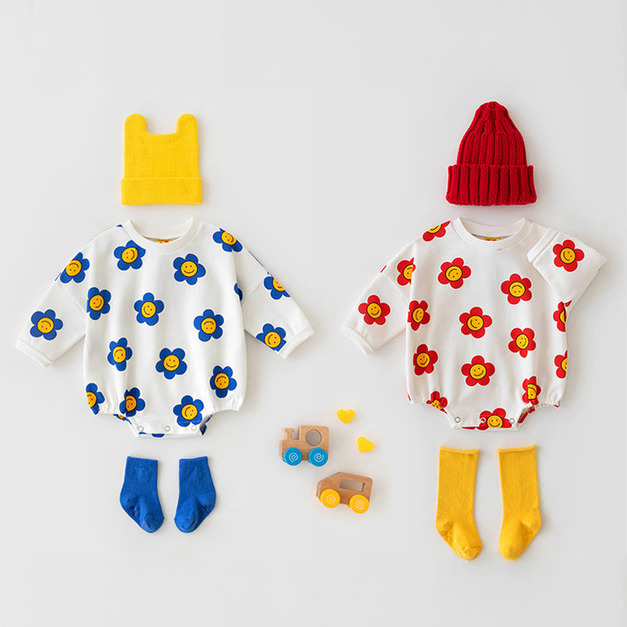 【BA910】韓版笑臉向日葵長袖包屁衣(2色)