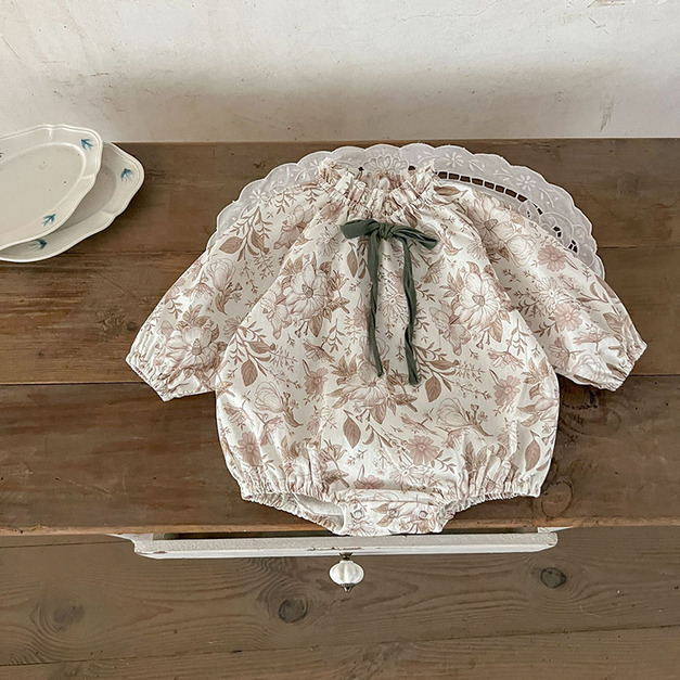 【BA911】日系復古印花長袖包屁衣(1色)