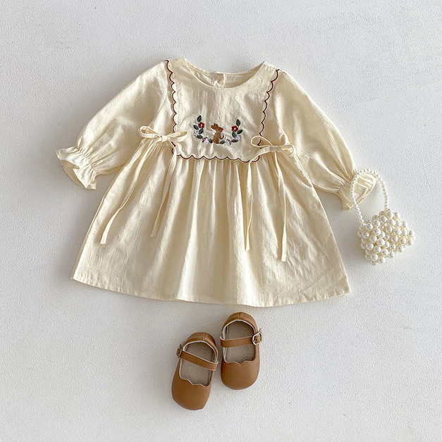 【BG927】韓版森林兔兔刺繡長袖洋裝(1色)