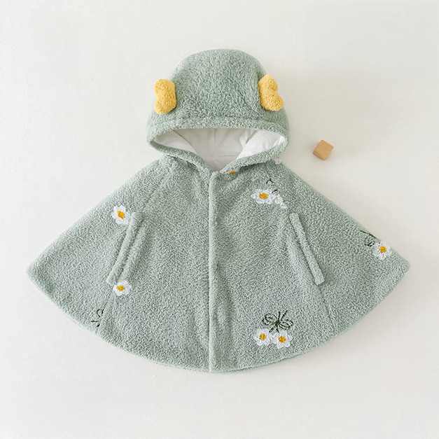 【BC014】保暖防風清新小花珊瑚絨斗篷(1色)