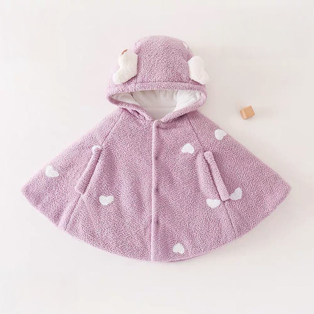 【BC013】保暖防風粉紫愛心珊瑚絨斗篷(1色)
