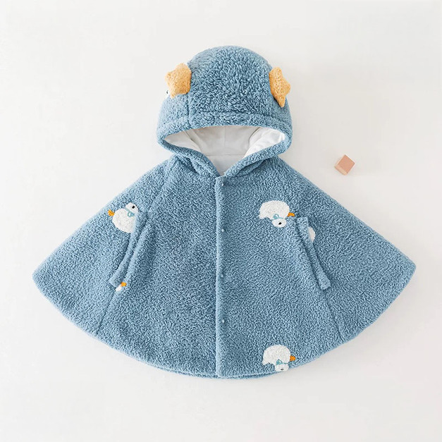 【BC011】保暖防風藍色鴨鴨珊瑚絨斗篷(1色)