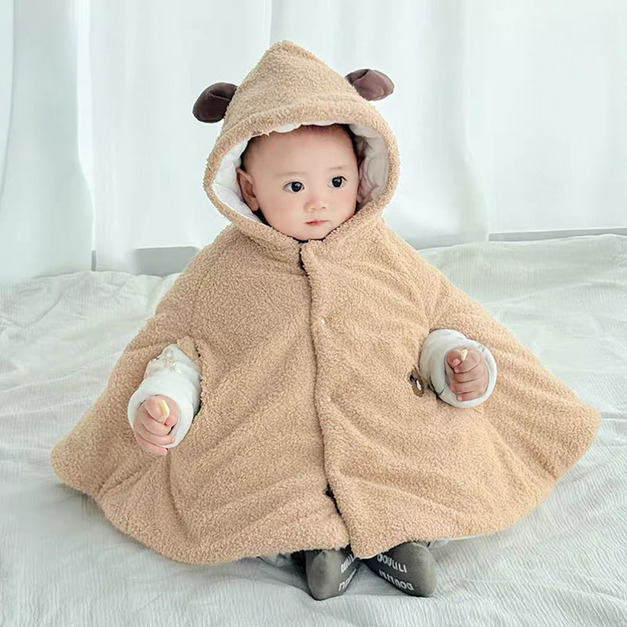 【BC012】保暖防風棕色熊熊珊瑚絨斗篷(1色)