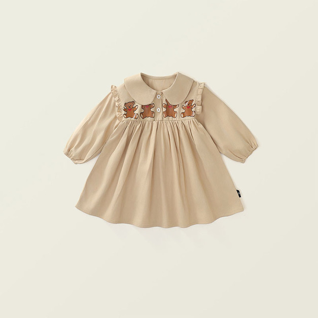 【BG939】韓版跳舞熊熊荷葉領長袖洋裝(1色)