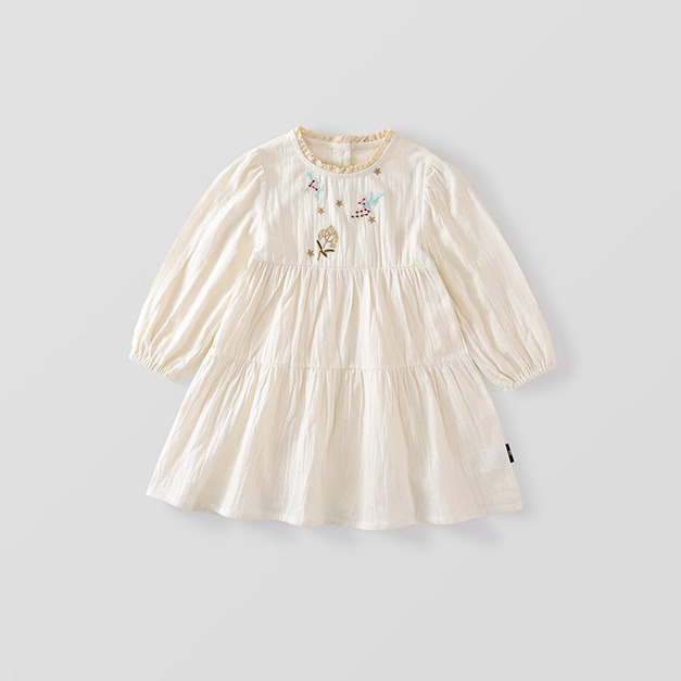 【BG936】日系小清新繡花長袖洋裝(1色)