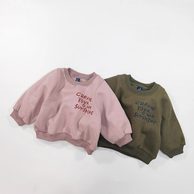 【BU259】韓版寬鬆字母抓絨保暖長袖上衣(2色)