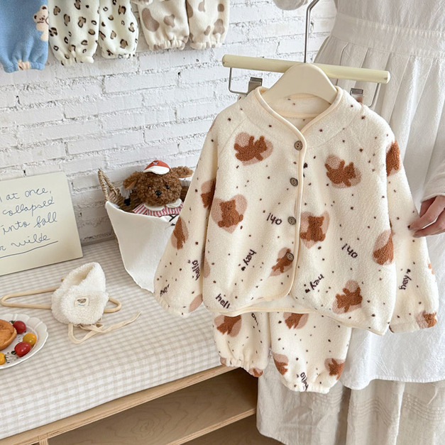 【HB037】嗨喲小熊立領法蘭絨成套睡衣(長袖/長褲)(1色)