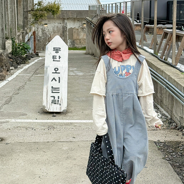 【BR022】韓版純色百搭寬版燈芯絨吊帶褲(1色)