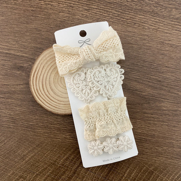 【BP078】韓版布蕾絲雙份愛心不傷髮寶寶瀏海髮夾(四件組)