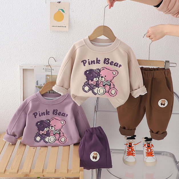 【BE249】熊熊寶貝長袖長褲套裝(2色)