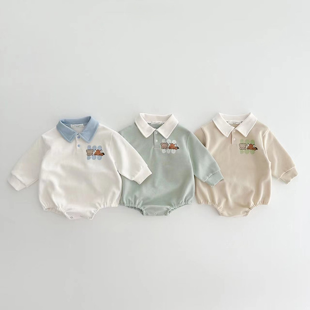 【BA925】韓系POLO小狐狸長袖包屁衣(3色)